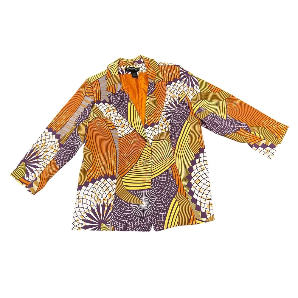 Ashley Stewart Women Orange Purple Geometric Swirl Print Blazer Jacket 14 (1080)